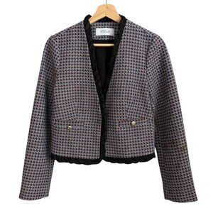Derek Lam 10 Crosby Betti Plaid Tweed Crop Blazer Blue Preppy Old Money